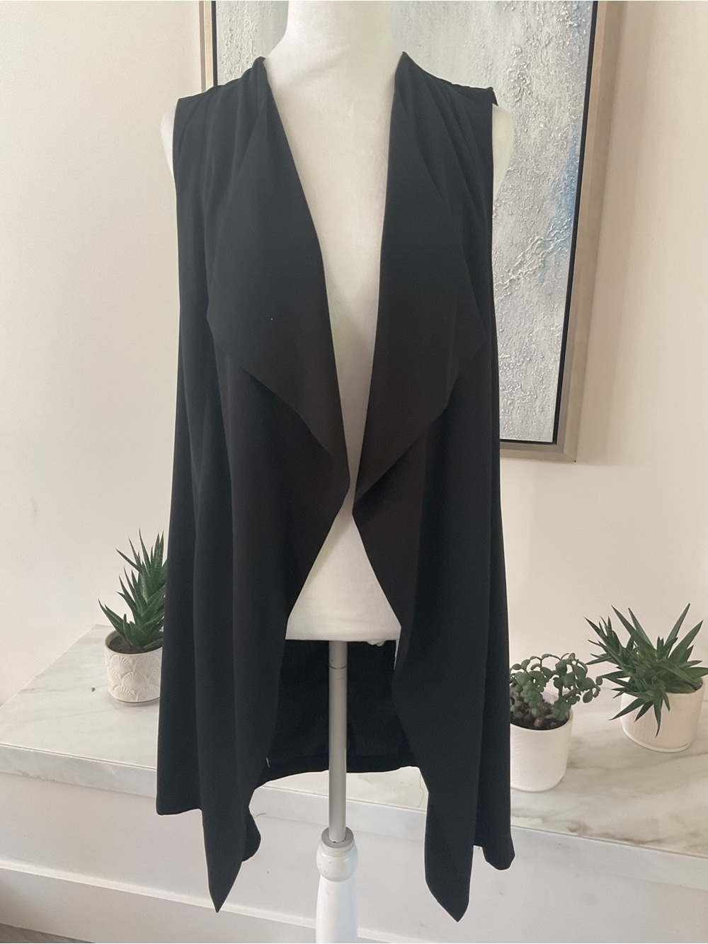 ***Dynamite *** Front Draped Waterfall Black Sleeveless  Vest .